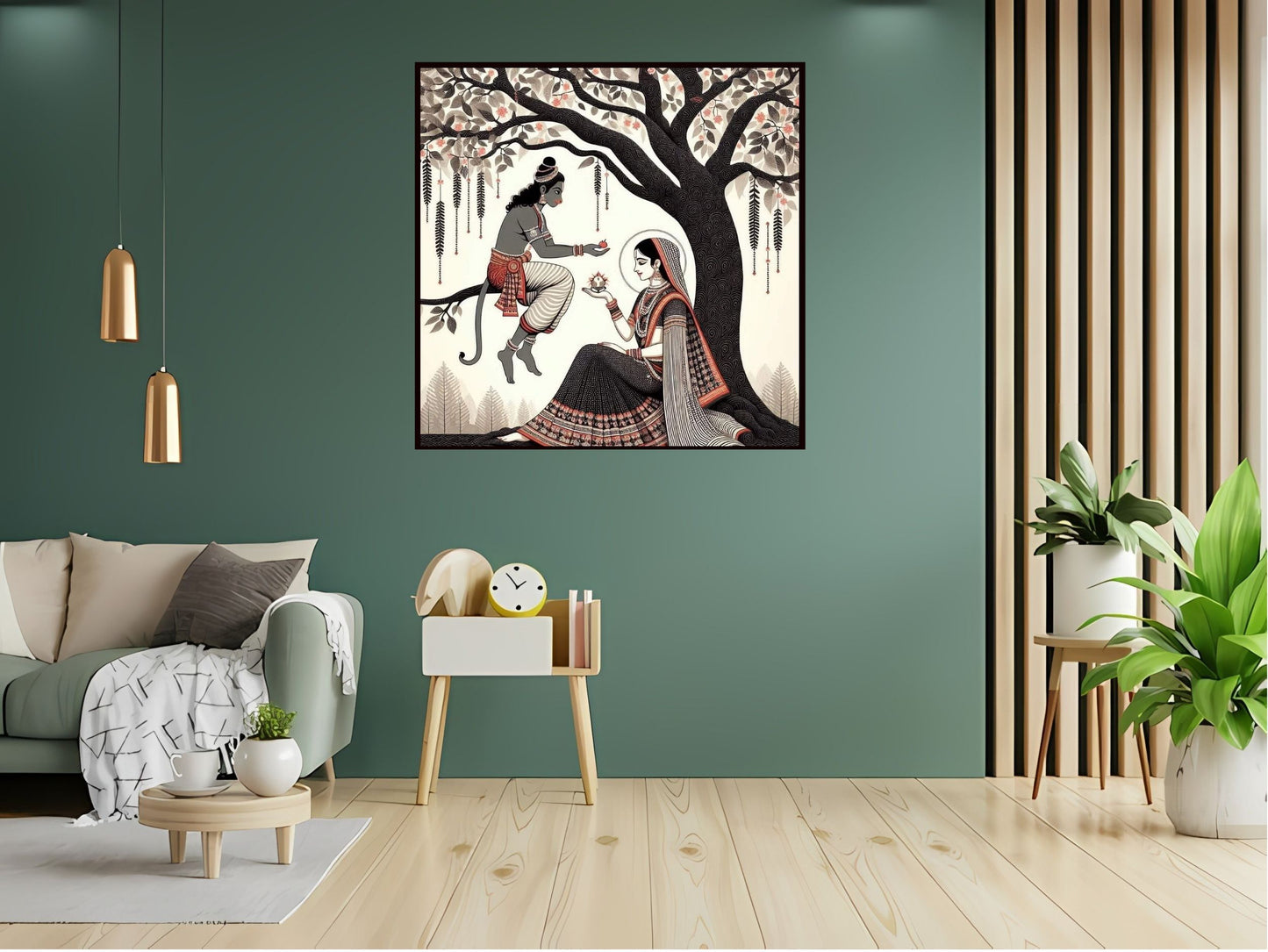 Hanuman Sita Indian Abstract Canvas Wall Art for Living Room, Bedroom, Office - Modern Abstract Paintings - Framed Decorative Art