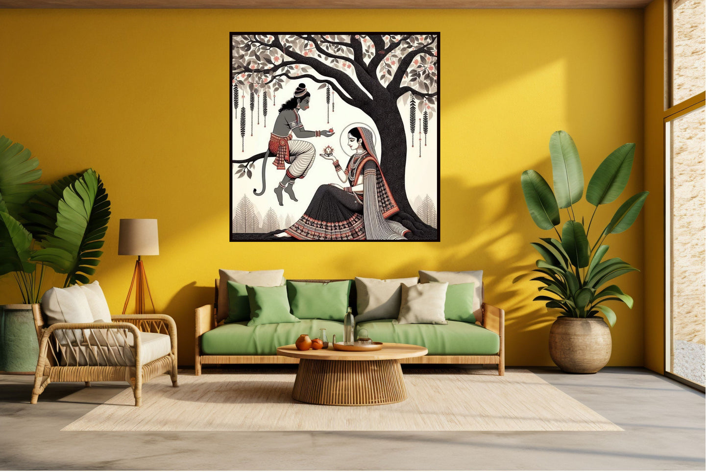 Hanuman Sita Indian Abstract Canvas Wall Art for Living Room, Bedroom, Office - Modern Abstract Paintings - Framed Decorative Art