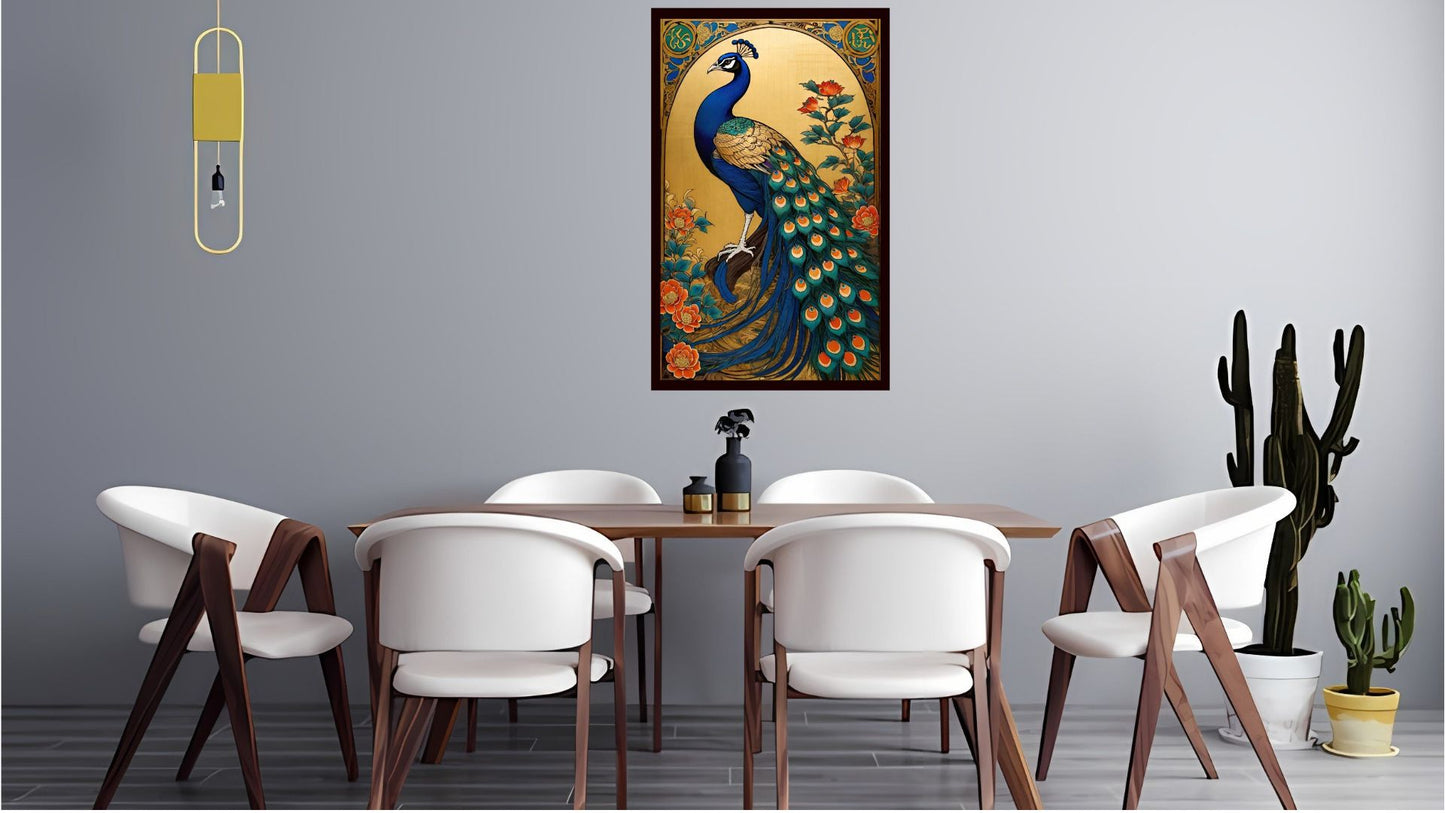 Indian Abstract Peacock Canvas Wall Art for Living Room, Bedroom, Office - Modern Abstract Paintings - Framed Decorative Art