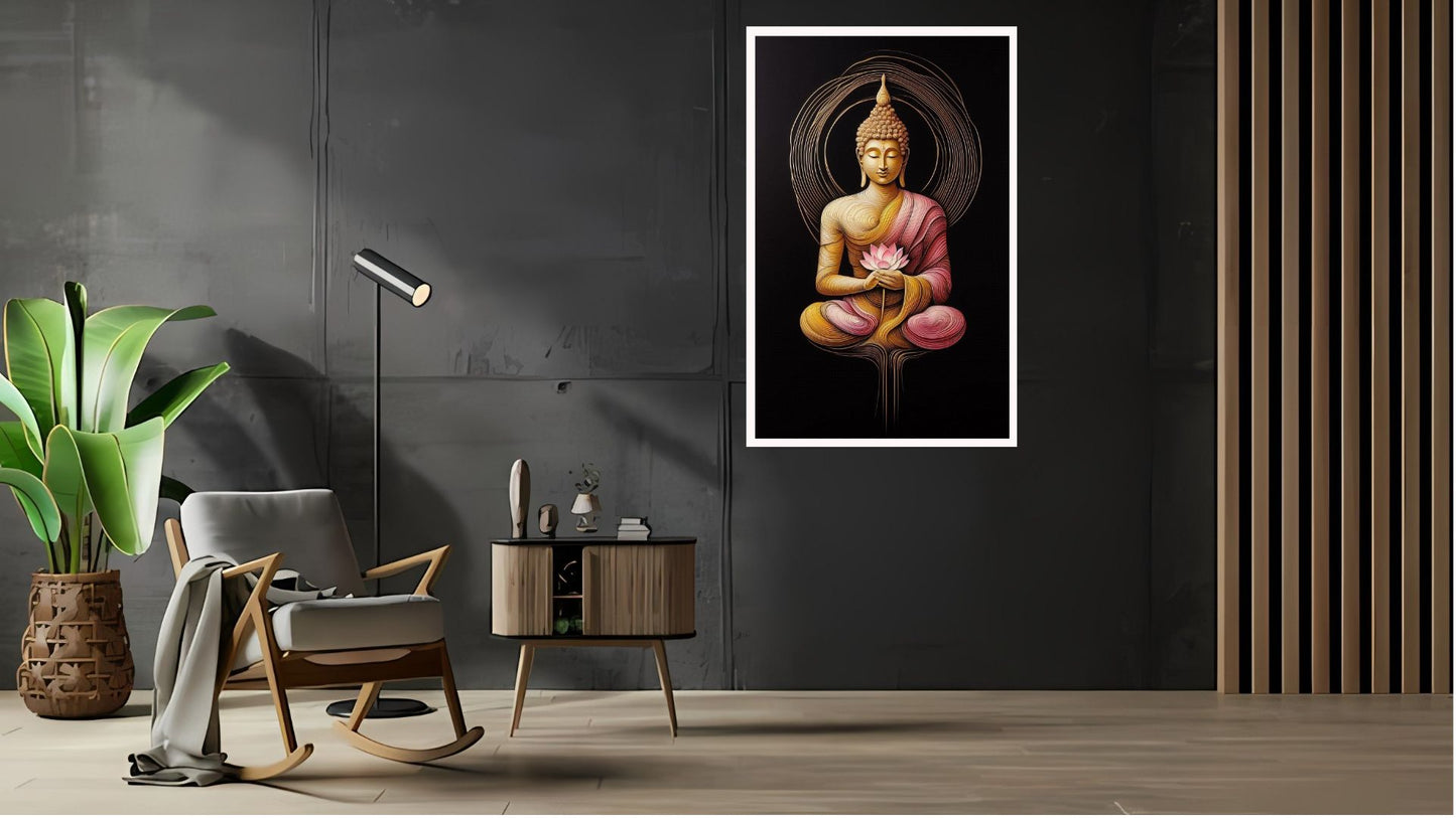 Gautam Buddha wall art Buddha enlightenment posters Indian Abstract Canvas Wall Art for Living Room, Bedroom, Office - Modern Abstract Paintings - Framed Decorative Art