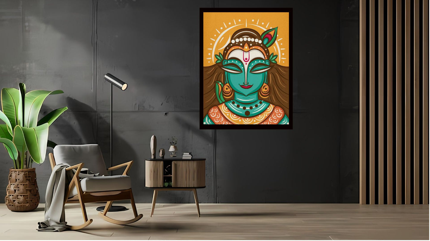Shri Krishna Indian Abstract Canvas Wall Art for Living Room, Bedroom, Office - Modern Abstract Paintings - Framed Decorative Art