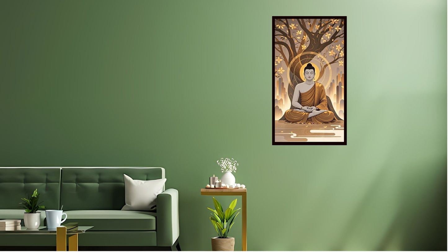 Gautam Buddha wall art Buddha enlightenment posters Indian Abstract Canvas Wall Art for Living Room, Bedroom, Office - Modern Abstract Paintings - Framed Decorative Art