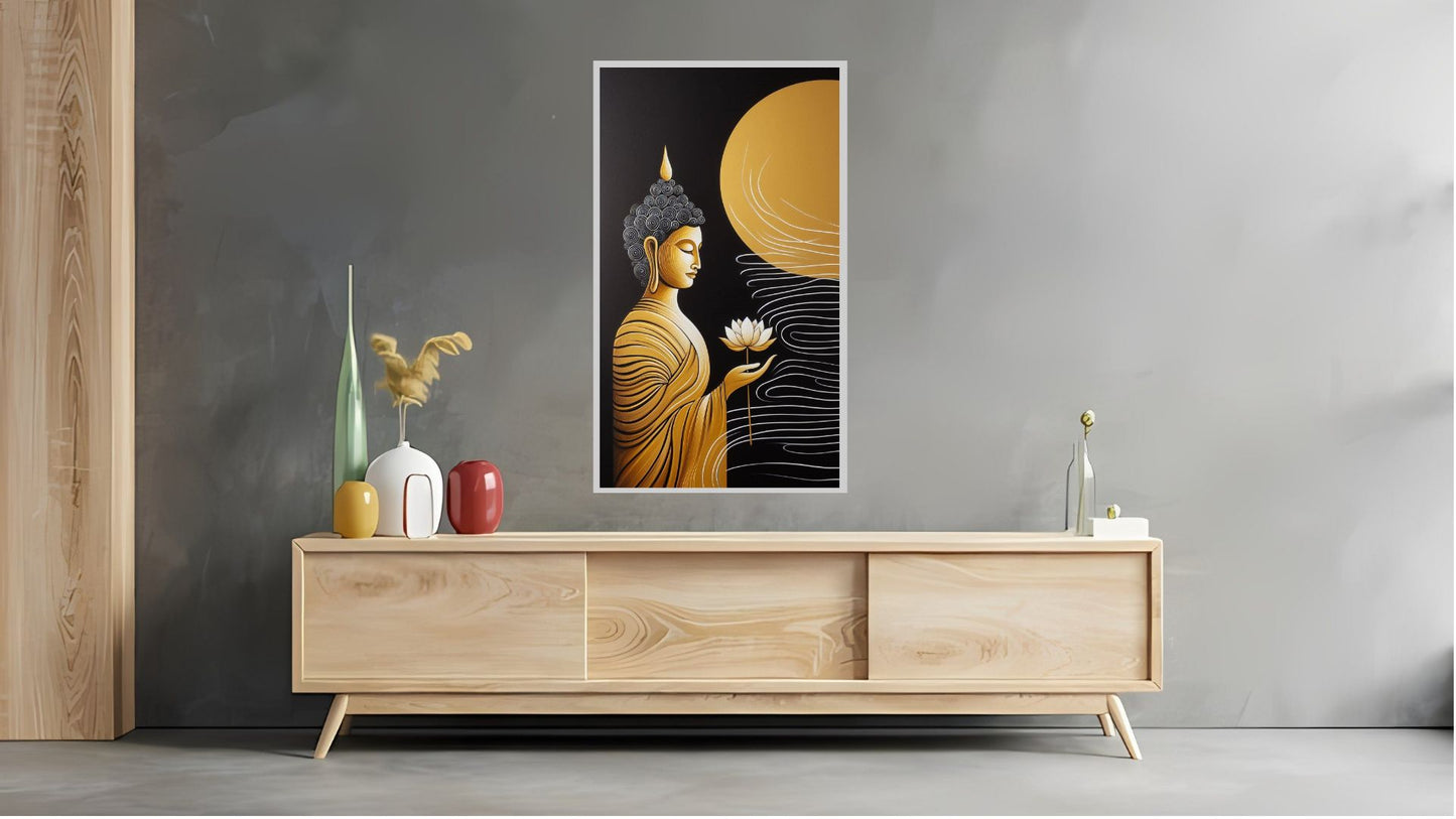Gautam Buddha wall art Buddha enlightenment posters Indian Abstract Canvas Wall Art for Living Room, Bedroom, Office - Modern Abstract Paintings - Framed Decorative Art