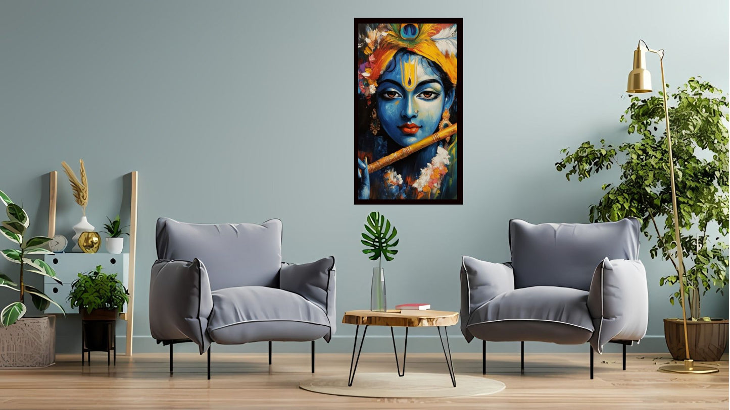 Shri Krishna Indian Abstract Canvas Wall Art for Living Room, Bedroom, Office - Modern Abstract Paintings - Framed Decorative Art