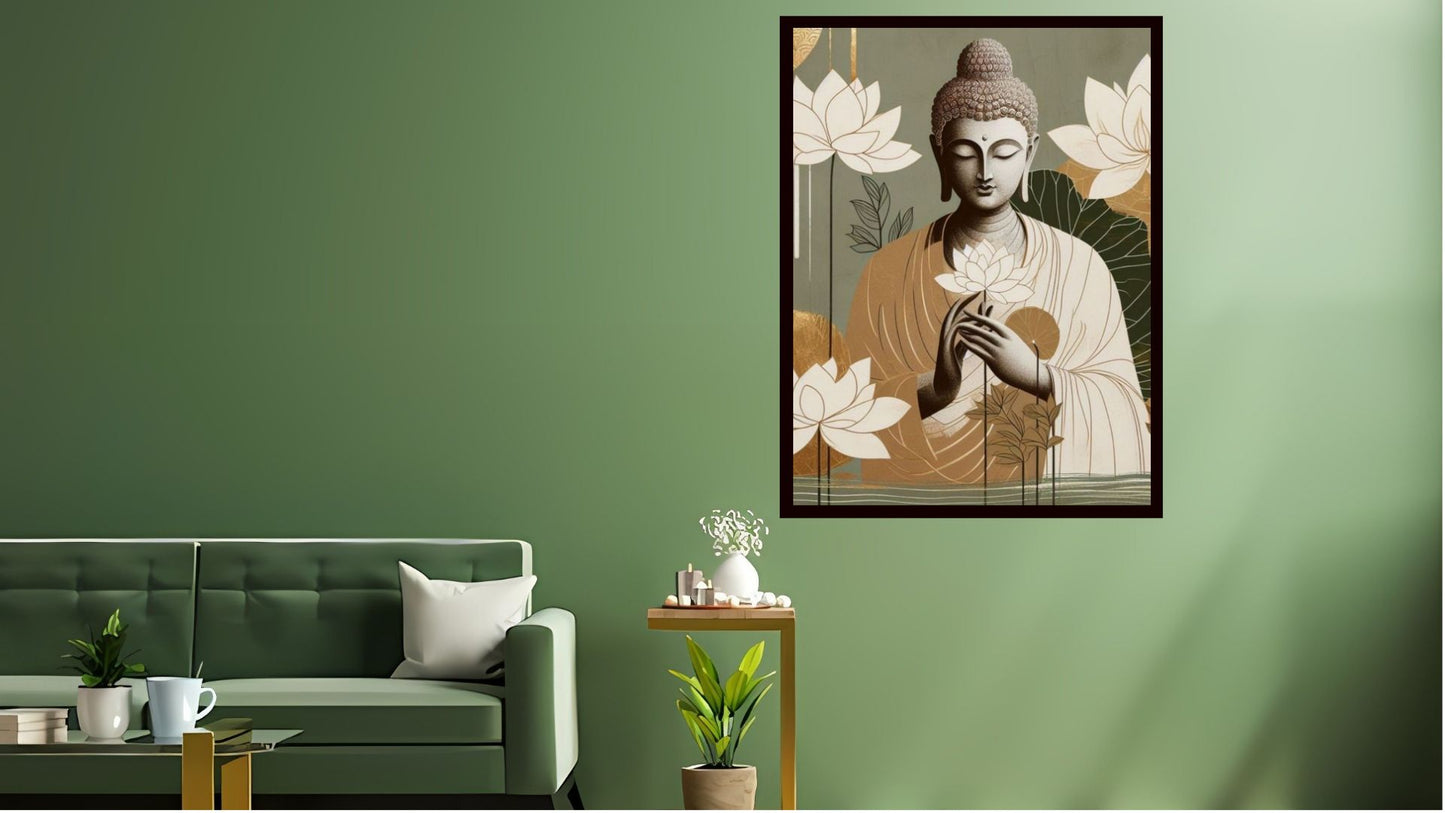 Gautam Buddha wall art Buddha enlightenment posters Indian Abstract Canvas Wall Art for Living Room, Bedroom, Office - Modern Abstract Paintings - Framed Decorative Art