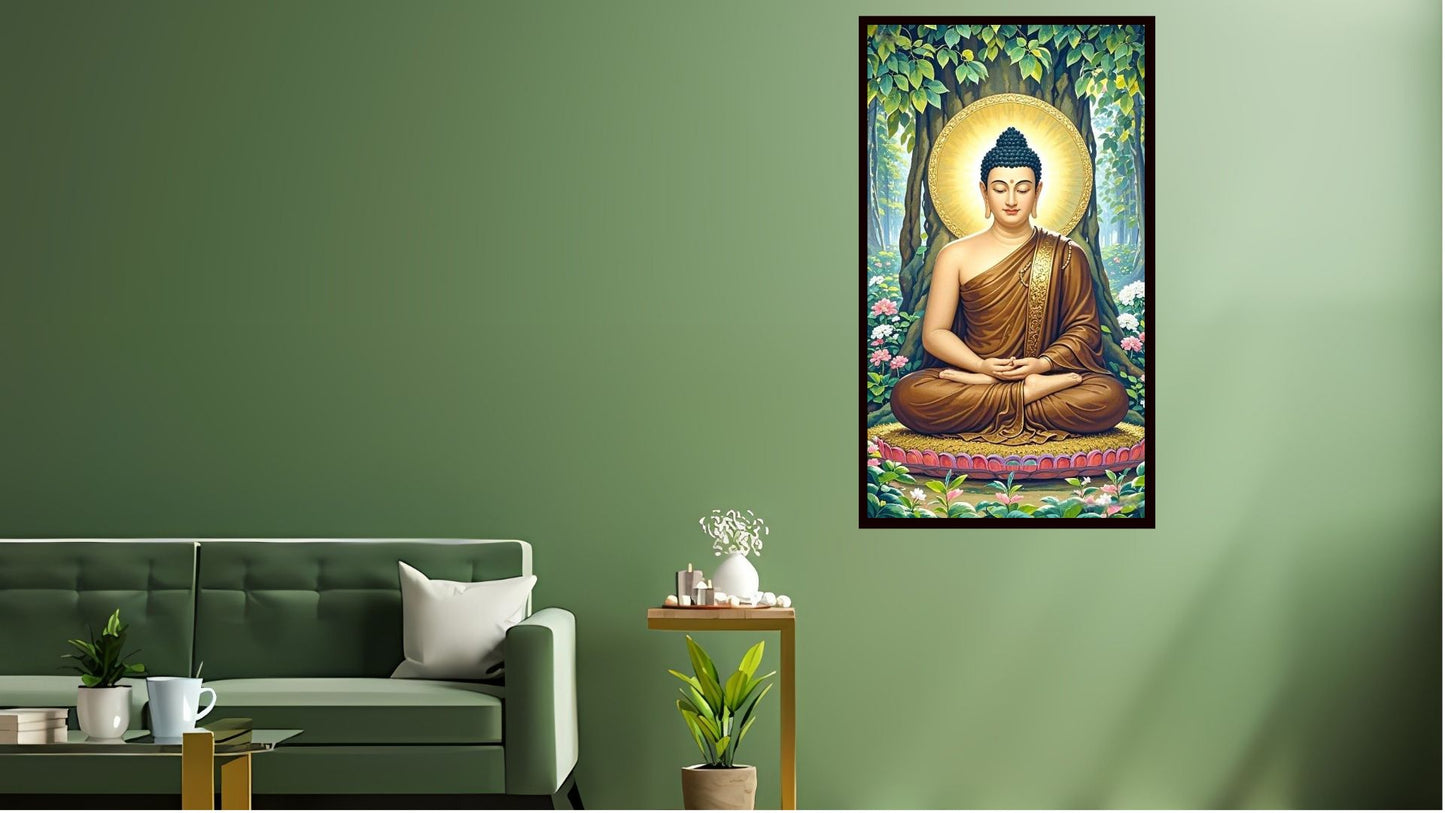 Gautam Buddha wall art Buddha enlightenment posters Indian Abstract Canvas Wall Art for Living Room, Bedroom, Office - Modern Abstract Paintings - Framed Decorative Art