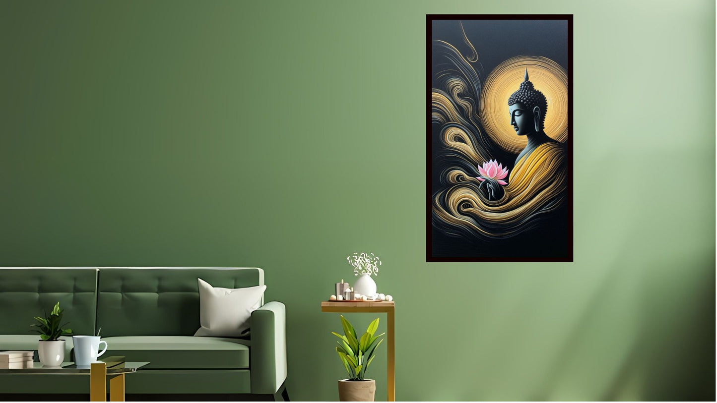 Gautam Buddha wall art Buddha enlightenment posters Indian Abstract Canvas Wall Art for Living Room, Bedroom, Office - Modern Abstract Paintings - Framed Decorative Art