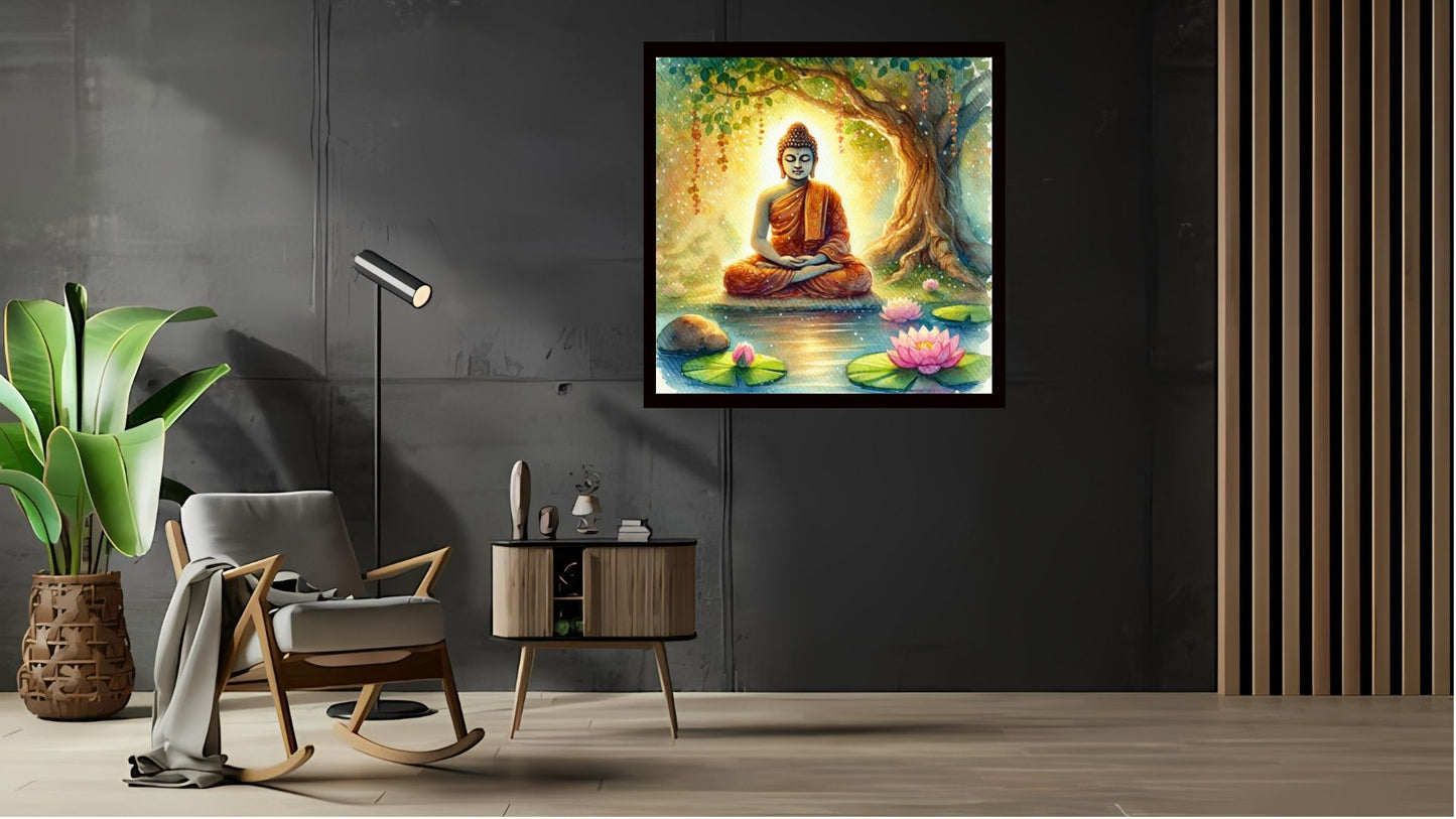 Gautam Buddha wall art Buddha enlightenment posters Indian Abstract Canvas Wall Art for Living Room, Bedroom, Office - Modern Abstract Paintings - Framed Decorative Art