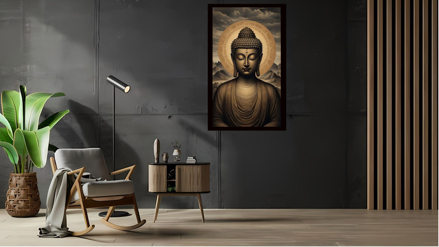 Gautam Buddha wall art Buddha enlightenment posters Indian Abstract Canvas Wall Art for Living Room, Bedroom, Office - Modern Abstract Paintings - Framed Decorative Art