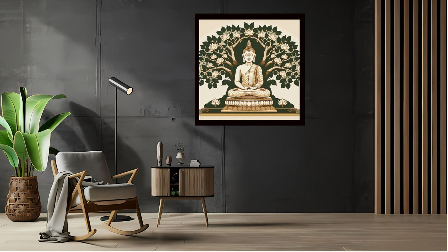 Gautam Buddha wall art Buddha enlightenment posters Indian Abstract Canvas Wall Art for Living Room, Bedroom, Office - Modern Abstract Paintings - Framed Decorative Art