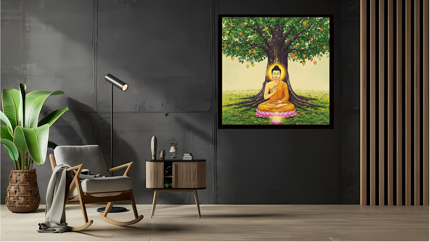 Gautam Buddha wall art Buddha enlightenment posters Indian Abstract Canvas Wall Art for Living Room, Bedroom, Office - Modern Abstract Paintings - Framed Decorative Art
