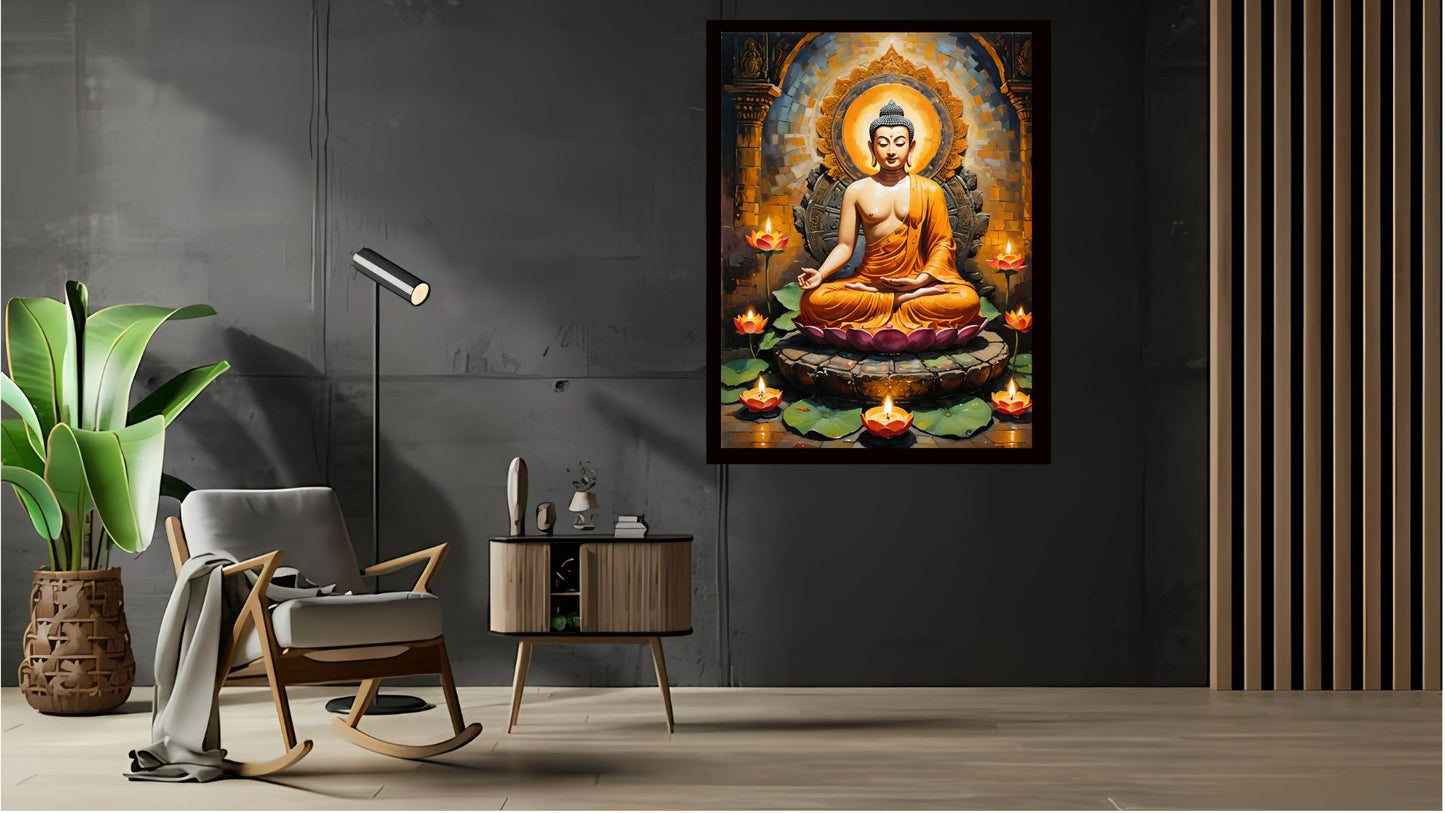 Gautam Buddha wall art Buddha enlightenment posters Indian Abstract Canvas Wall Art for Living Room, Bedroom, Office - Modern Abstract Paintings - Framed Decorative Art