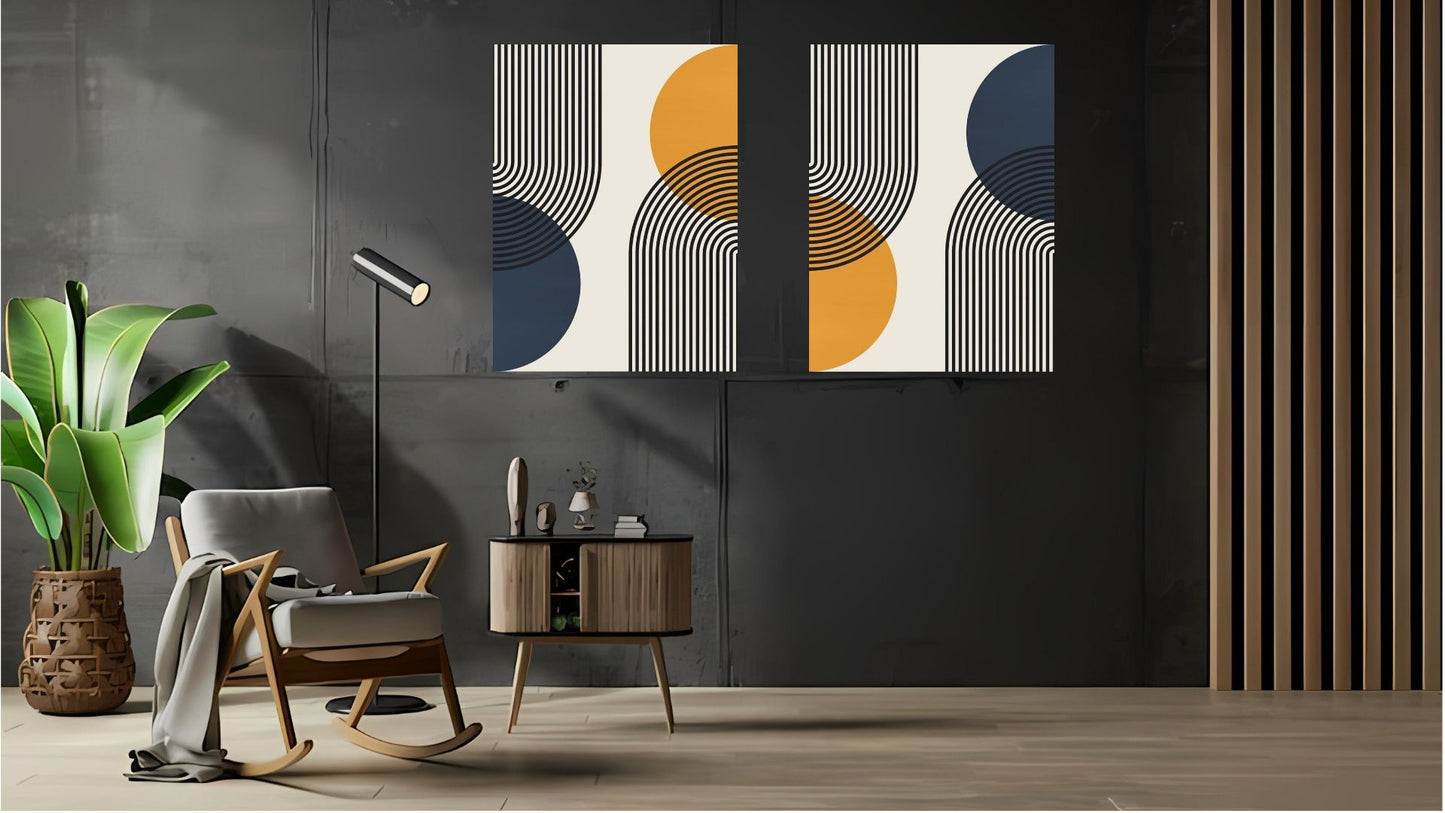 Indian Abstract Canvas Wall Art for Living Room, Bedroom, Office - Modern Abstract Paintings - Framed Decorative Art Pack of 2