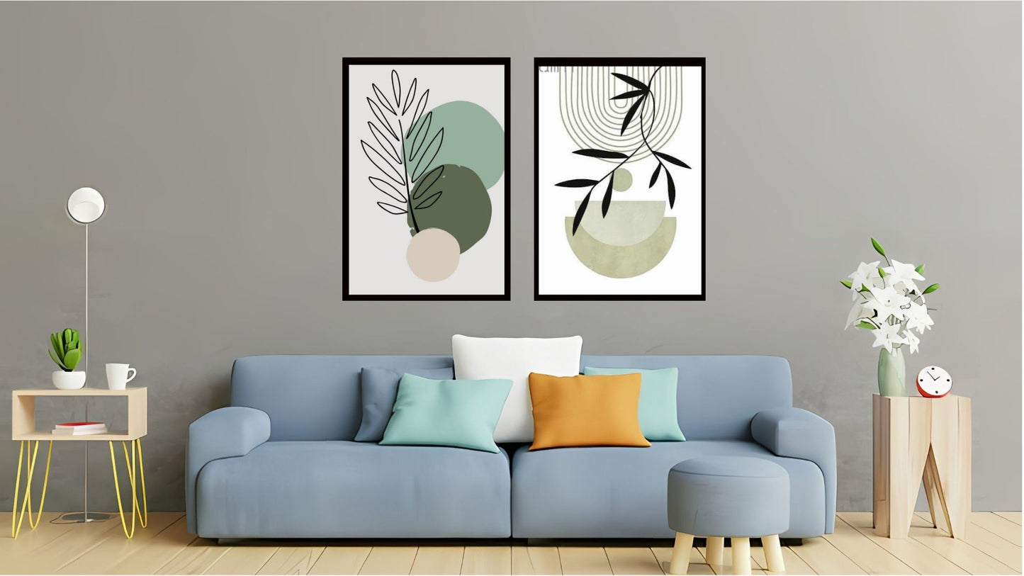 Indian Abstract Canvas Wall Art for Living Room, Bedroom, Office - Modern Abstract Paintings - Framed Decorative Art Pack of 2