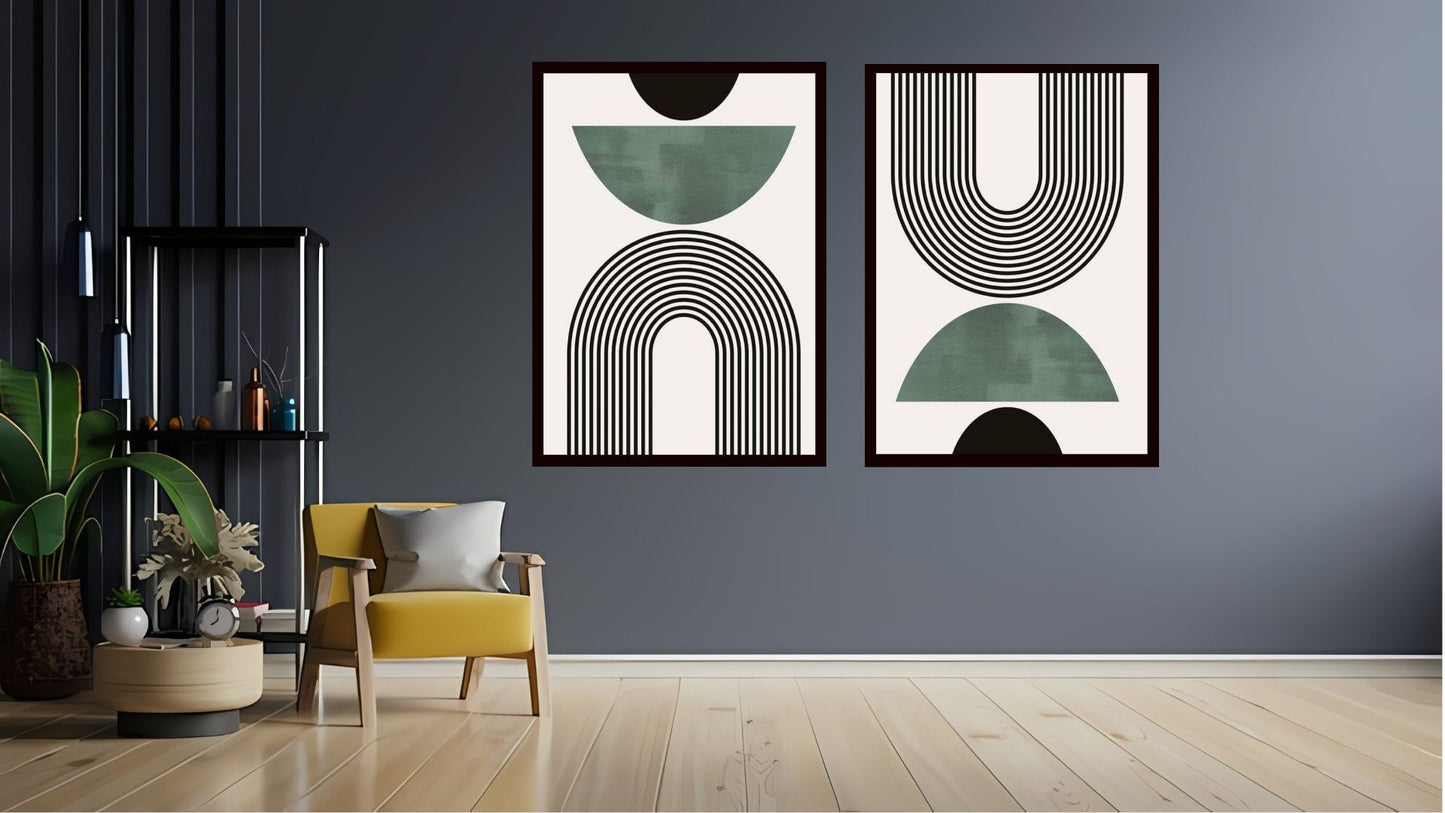 Indian Abstract Canvas Wall Art for Living Room, Bedroom, Office - Modern Abstract Paintings - Framed Decorative Art Pack of 2