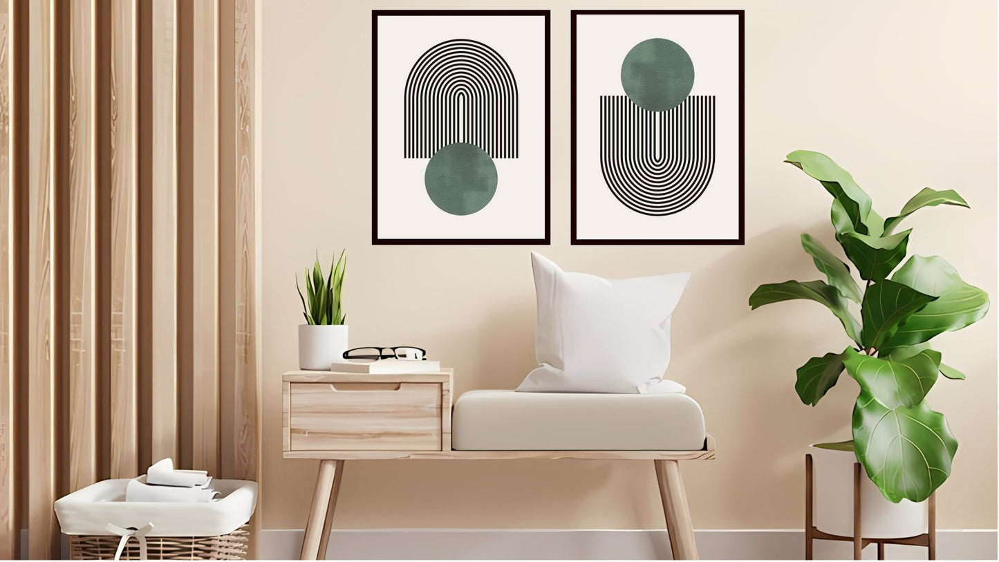 Indian Abstract Canvas Wall Art for Living Room, Bedroom, Office - Modern Abstract Paintings - Framed Decorative Art Pack of 2