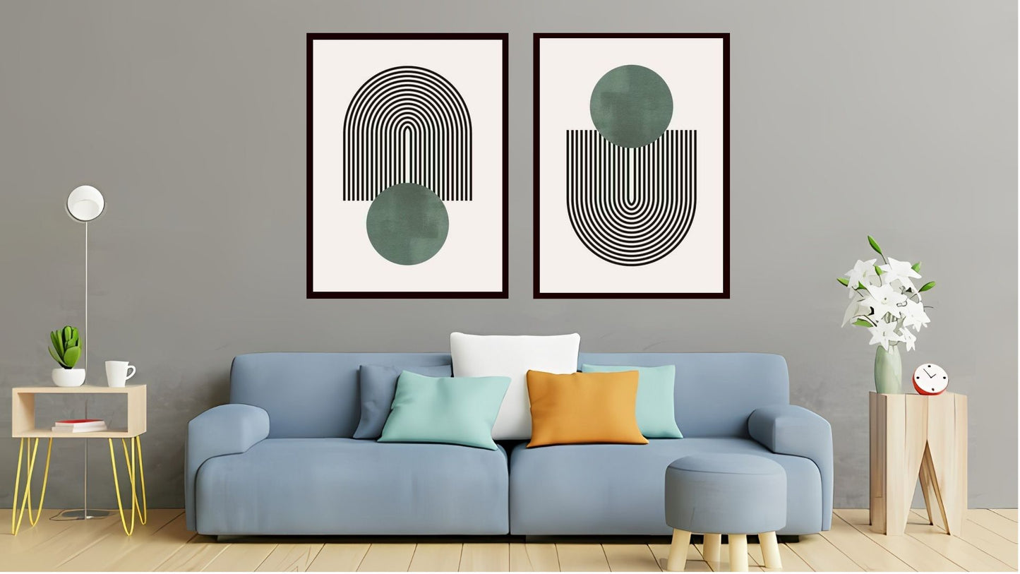 Indian Abstract Canvas Wall Art for Living Room, Bedroom, Office - Modern Abstract Paintings - Framed Decorative Art Pack of 2