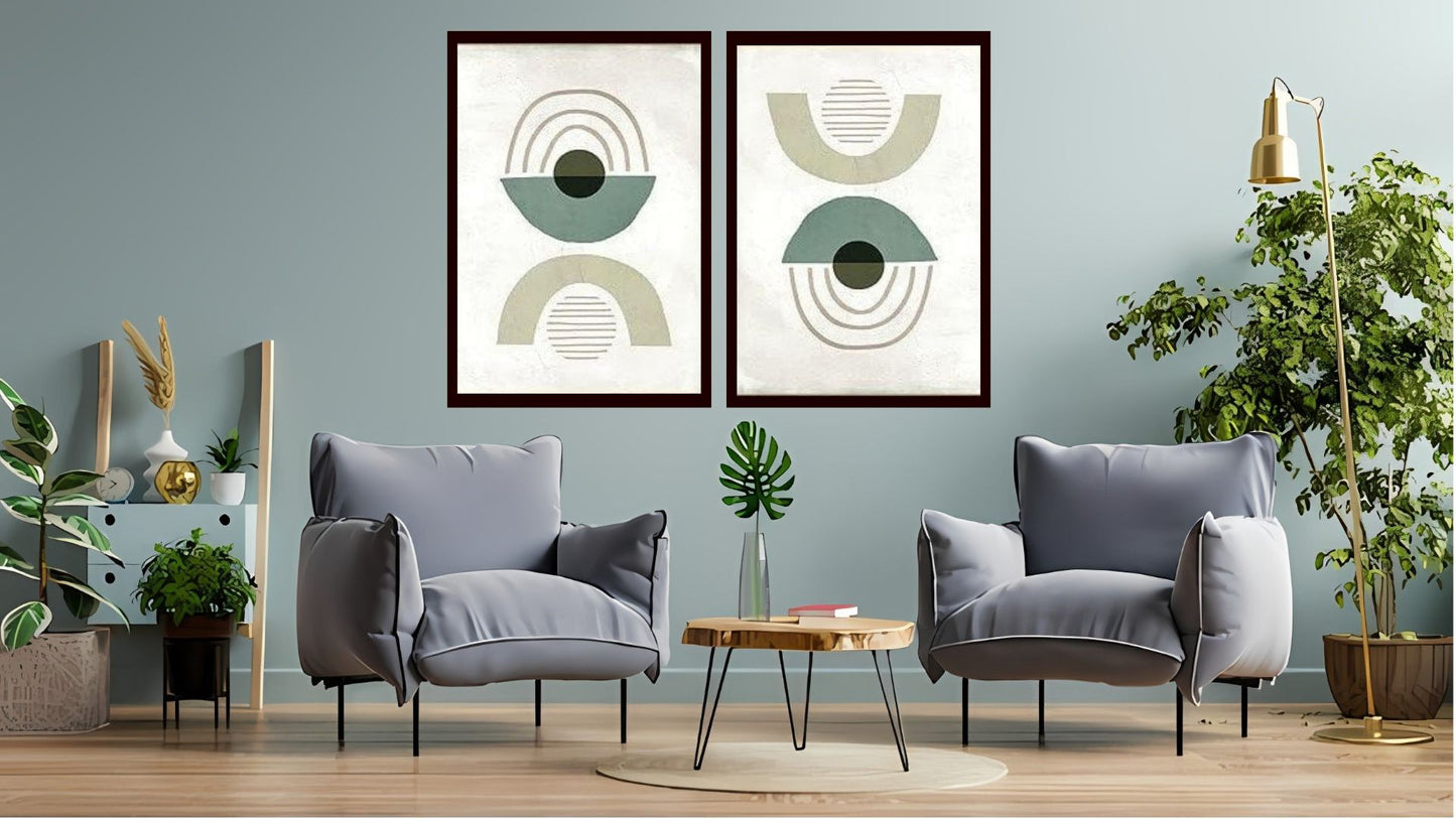 Indian Abstract Canvas Wall Art for Living Room, Bedroom, Office - Modern Abstract Paintings - Framed Decorative Art Pack of 2