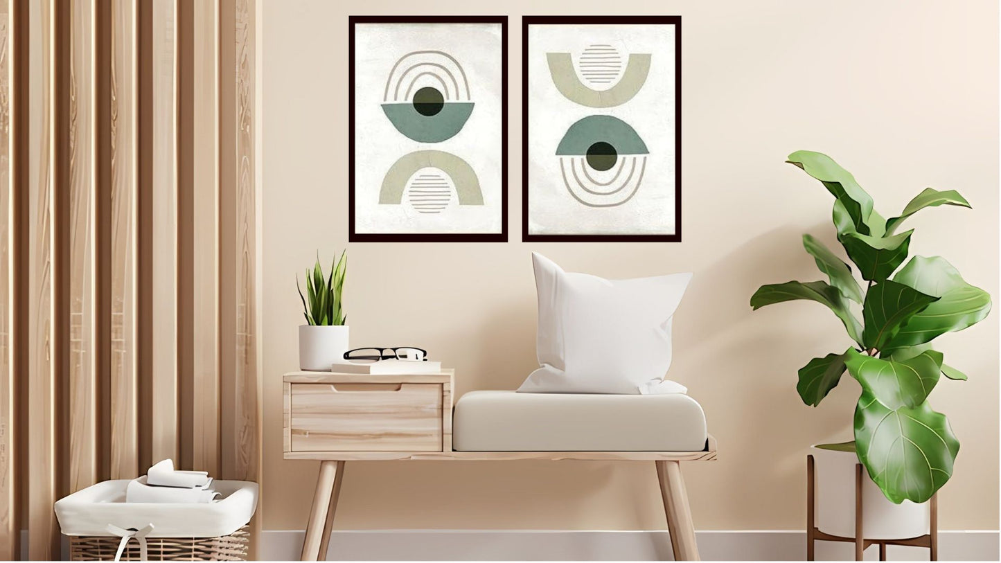Indian Abstract Canvas Wall Art for Living Room, Bedroom, Office - Modern Abstract Paintings - Framed Decorative Art Pack of 2