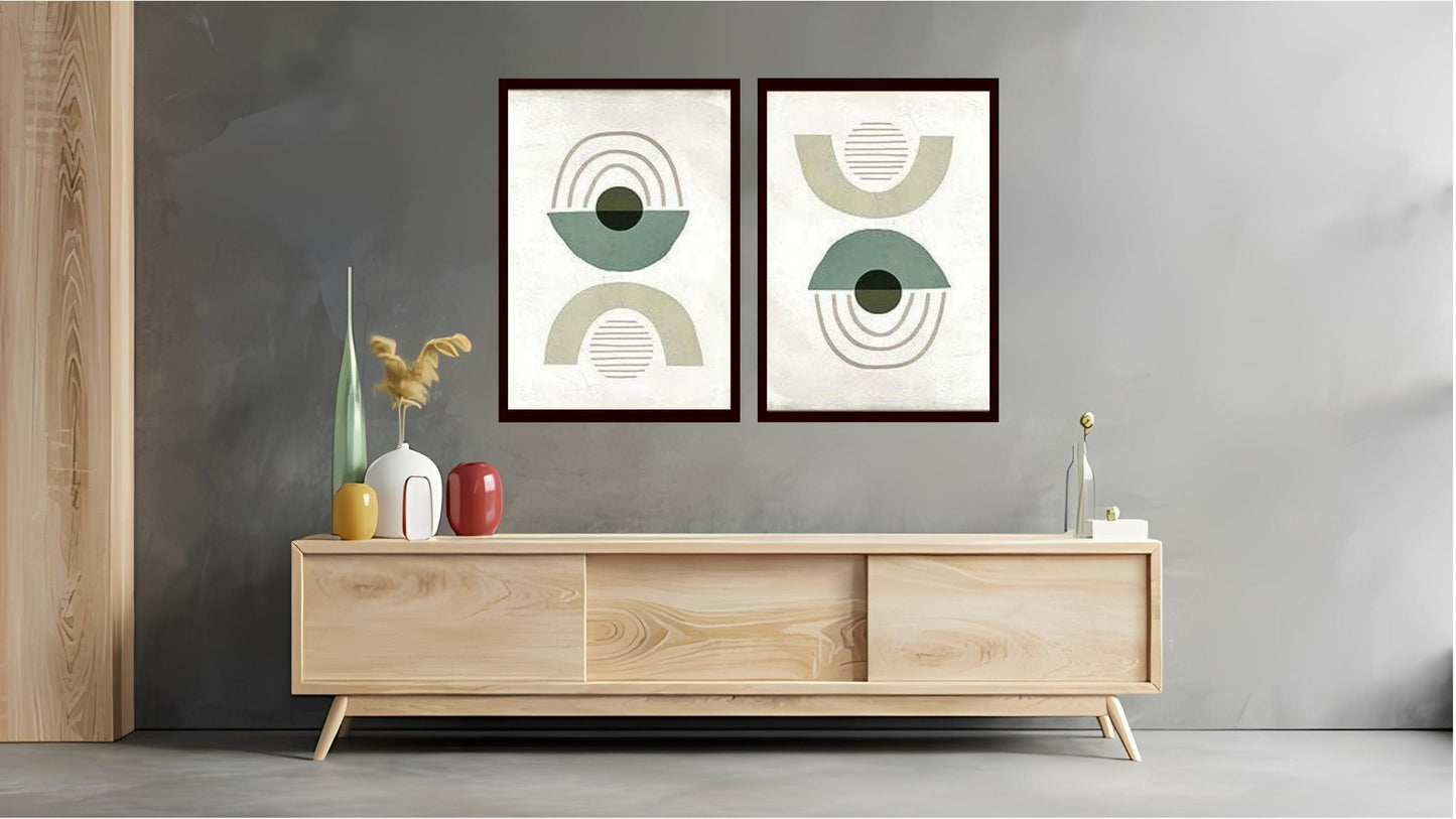 Indian Abstract Canvas Wall Art for Living Room, Bedroom, Office - Modern Abstract Paintings - Framed Decorative Art Pack of 2