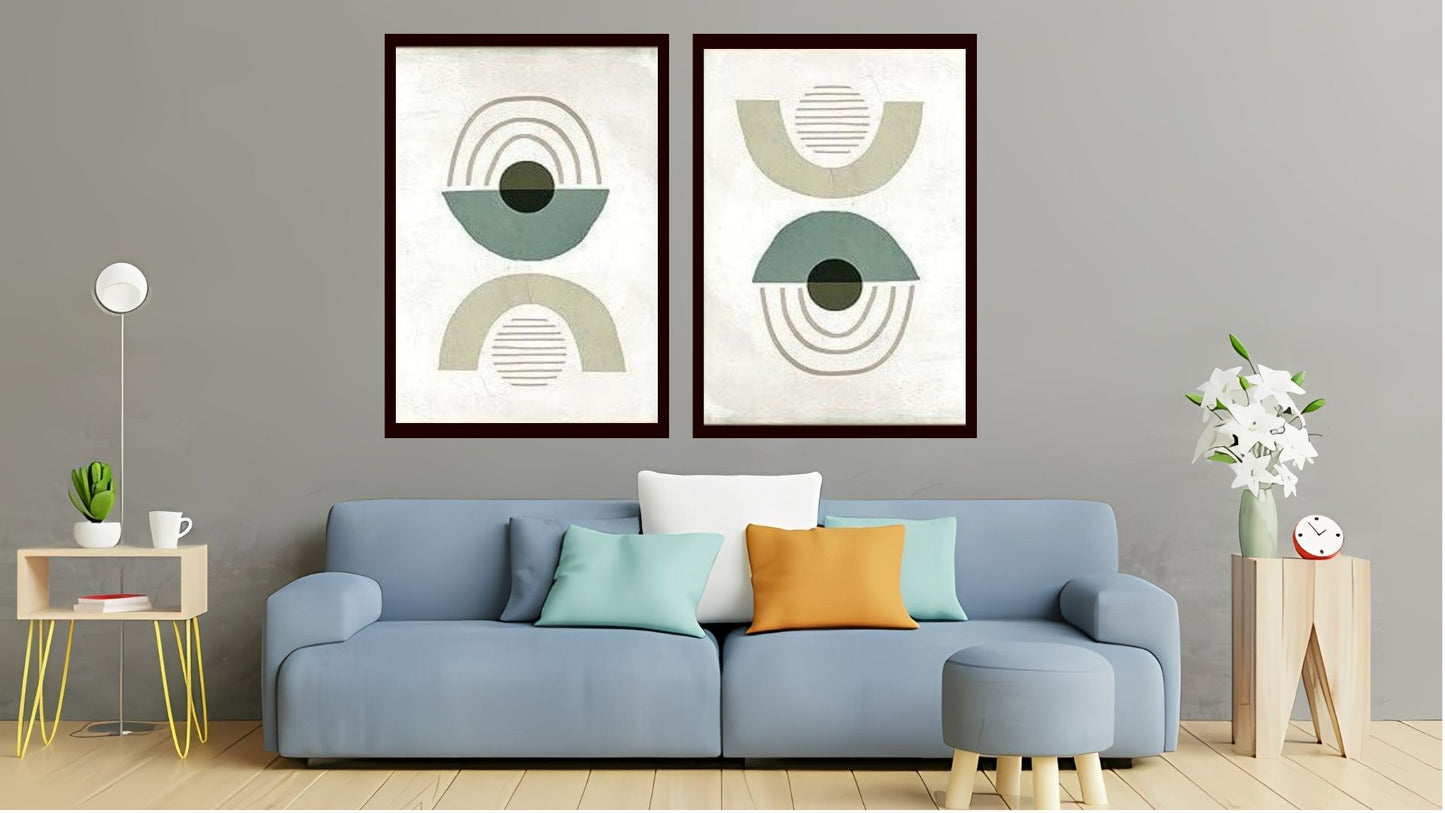 Indian Abstract Canvas Wall Art for Living Room, Bedroom, Office - Modern Abstract Paintings - Framed Decorative Art Pack of 2