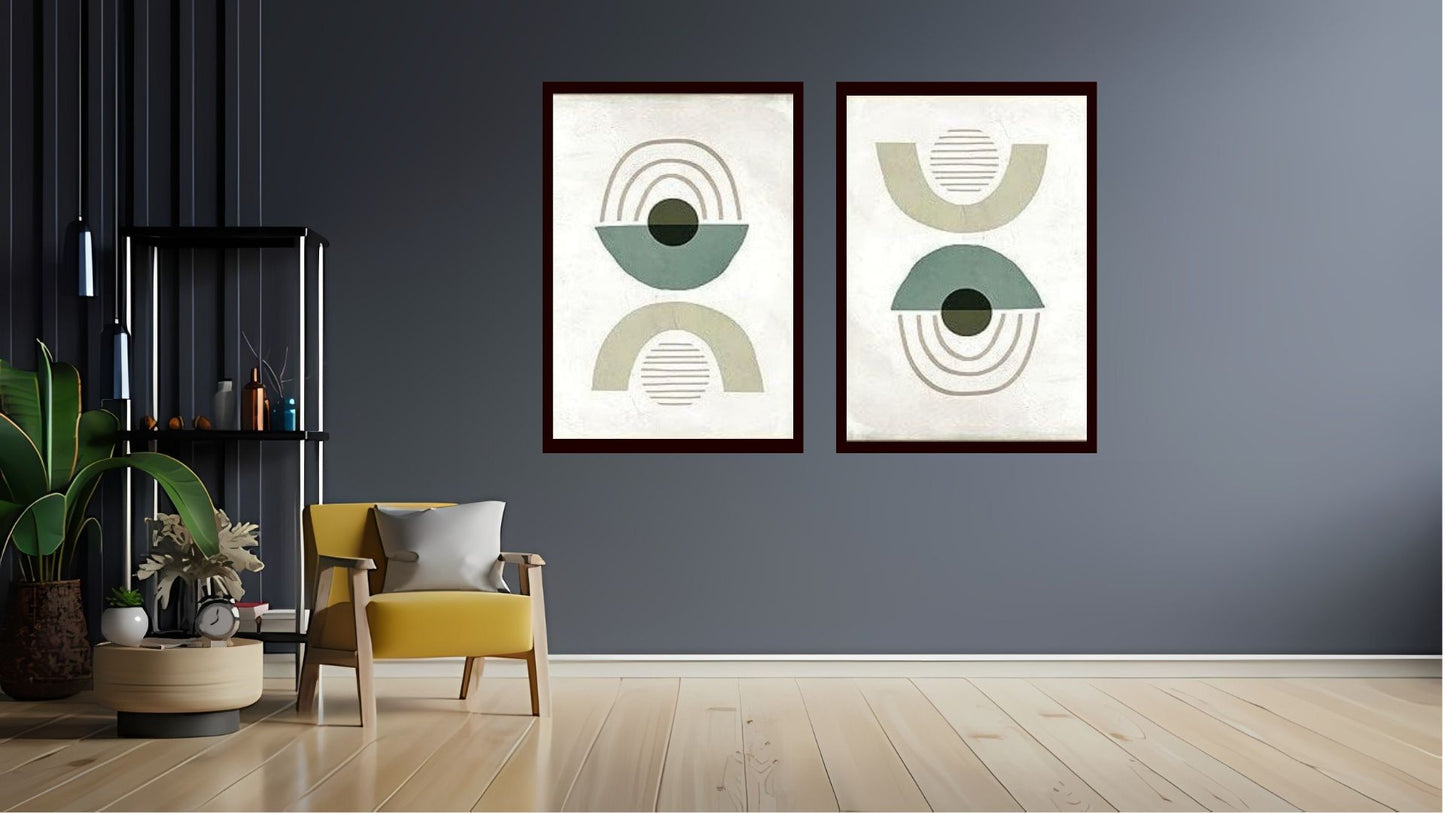 Indian Abstract Canvas Wall Art for Living Room, Bedroom, Office - Modern Abstract Paintings - Framed Decorative Art Pack of 2