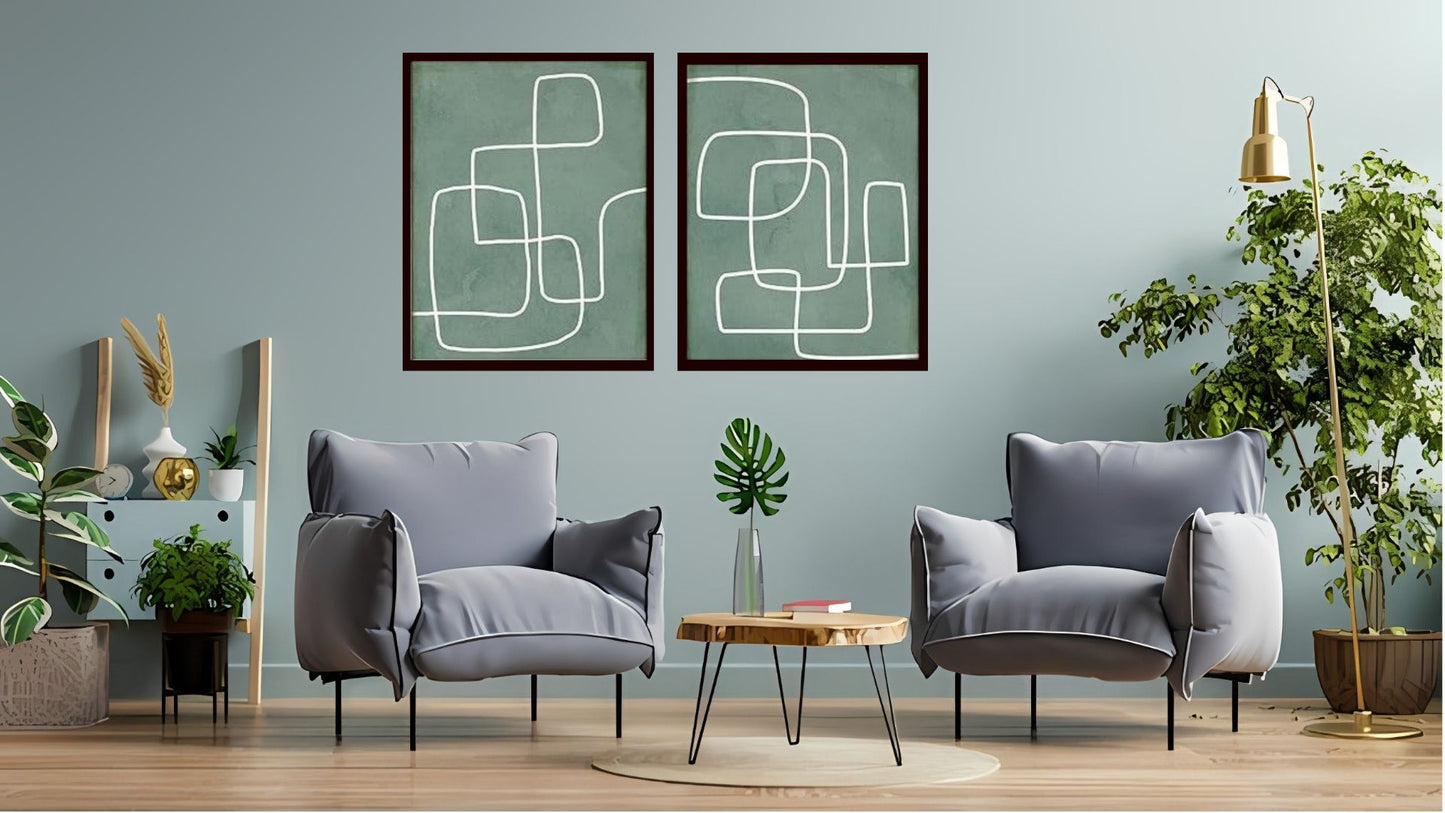 Indian Abstract Canvas Wall Art for Living Room, Bedroom, Office - Modern Abstract Paintings - Framed Decorative Art Pack of 2