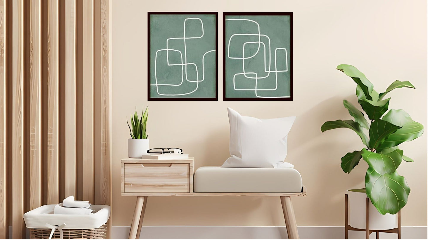 Indian Abstract Canvas Wall Art for Living Room, Bedroom, Office - Modern Abstract Paintings - Framed Decorative Art Pack of 2