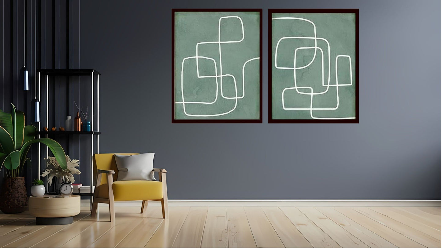 Indian Abstract Canvas Wall Art for Living Room, Bedroom, Office - Modern Abstract Paintings - Framed Decorative Art Pack of 2