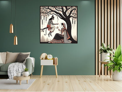 Hanuman Sita Indian Abstract Canvas Wall Art for Living Room, Bedroom, Office - Modern Abstract Paintings - Framed Decorative Art