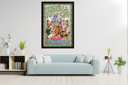 Shri Radha Krishna Indian Abstract Canvas Wall Art for Living Room, Bedroom, Office - Modern Abstract Paintings - Framed Decorative Art