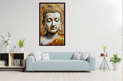 Gautam Buddha wall art Buddha enlightenment posters Indian Abstract Canvas Wall Art for Living Room, Bedroom, Office - Modern Abstract Paintings - Framed Decorative Art