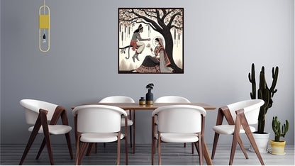 Hanuman Sita Indian Abstract Canvas Wall Art for Living Room, Bedroom, Office - Modern Abstract Paintings - Framed Decorative Art