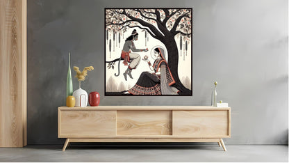 Hanuman Sita Indian Abstract Canvas Wall Art for Living Room, Bedroom, Office - Modern Abstract Paintings - Framed Decorative Art