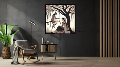 Hanuman Sita Indian Abstract Canvas Wall Art for Living Room, Bedroom, Office - Modern Abstract Paintings - Framed Decorative Art