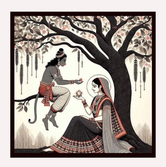 Hanuman Sita Indian Abstract Canvas Wall Art for Living Room, Bedroom, Office - Modern Abstract Paintings - Framed Decorative Art
