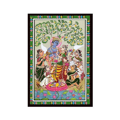 Shri Radha Krishna Indian Abstract Canvas Wall Art for Living Room, Bedroom, Office - Modern Abstract Paintings - Framed Decorative Art