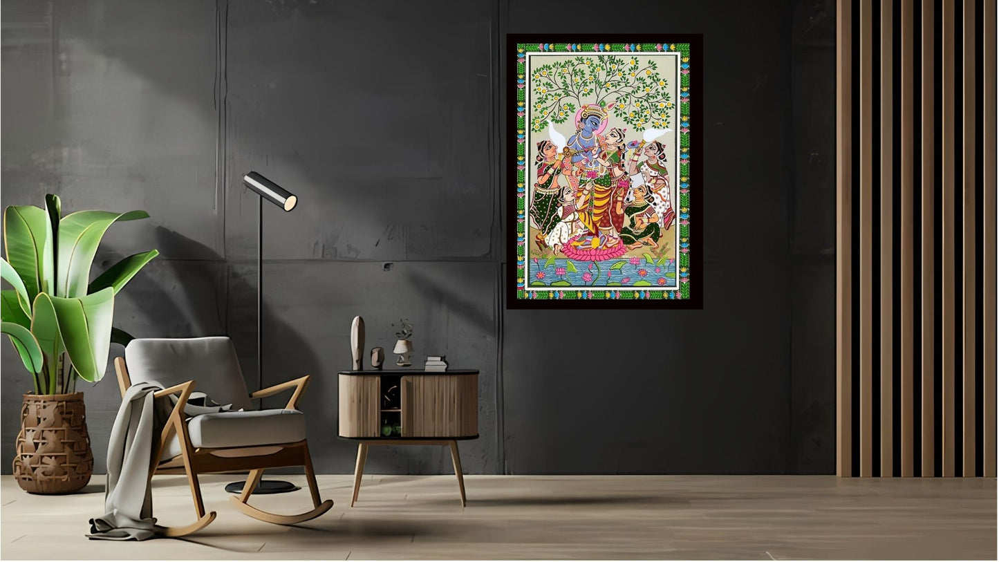 Shri Radha Krishna Indian Abstract Canvas Wall Art for Living Room, Bedroom, Office - Modern Abstract Paintings - Framed Decorative Art