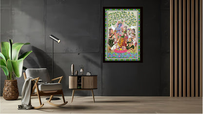 Shri Radha Krishna Indian Abstract Canvas Wall Art for Living Room, Bedroom, Office - Modern Abstract Paintings - Framed Decorative Art