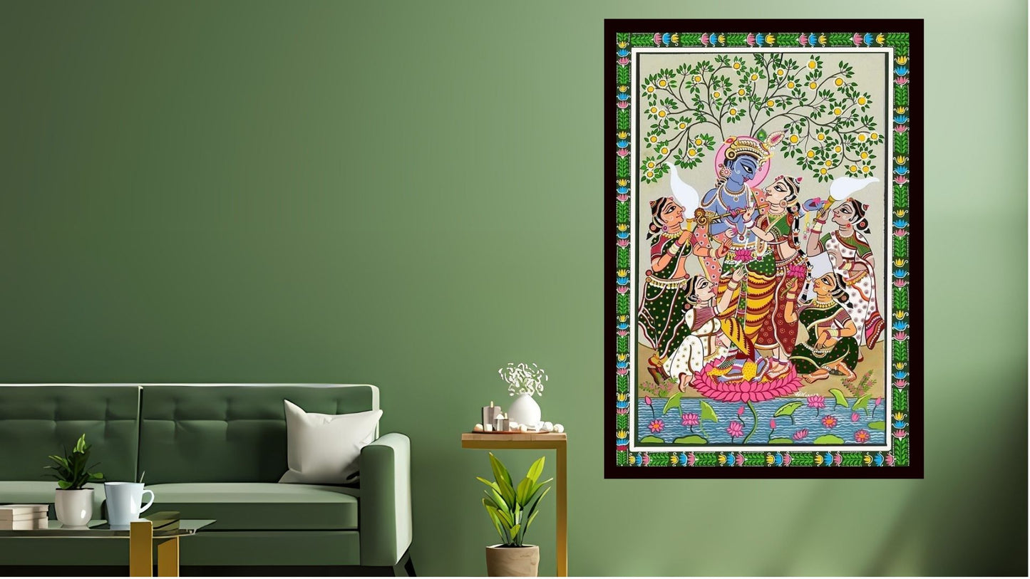Shri Radha Krishna Indian Abstract Canvas Wall Art for Living Room, Bedroom, Office - Modern Abstract Paintings - Framed Decorative Art