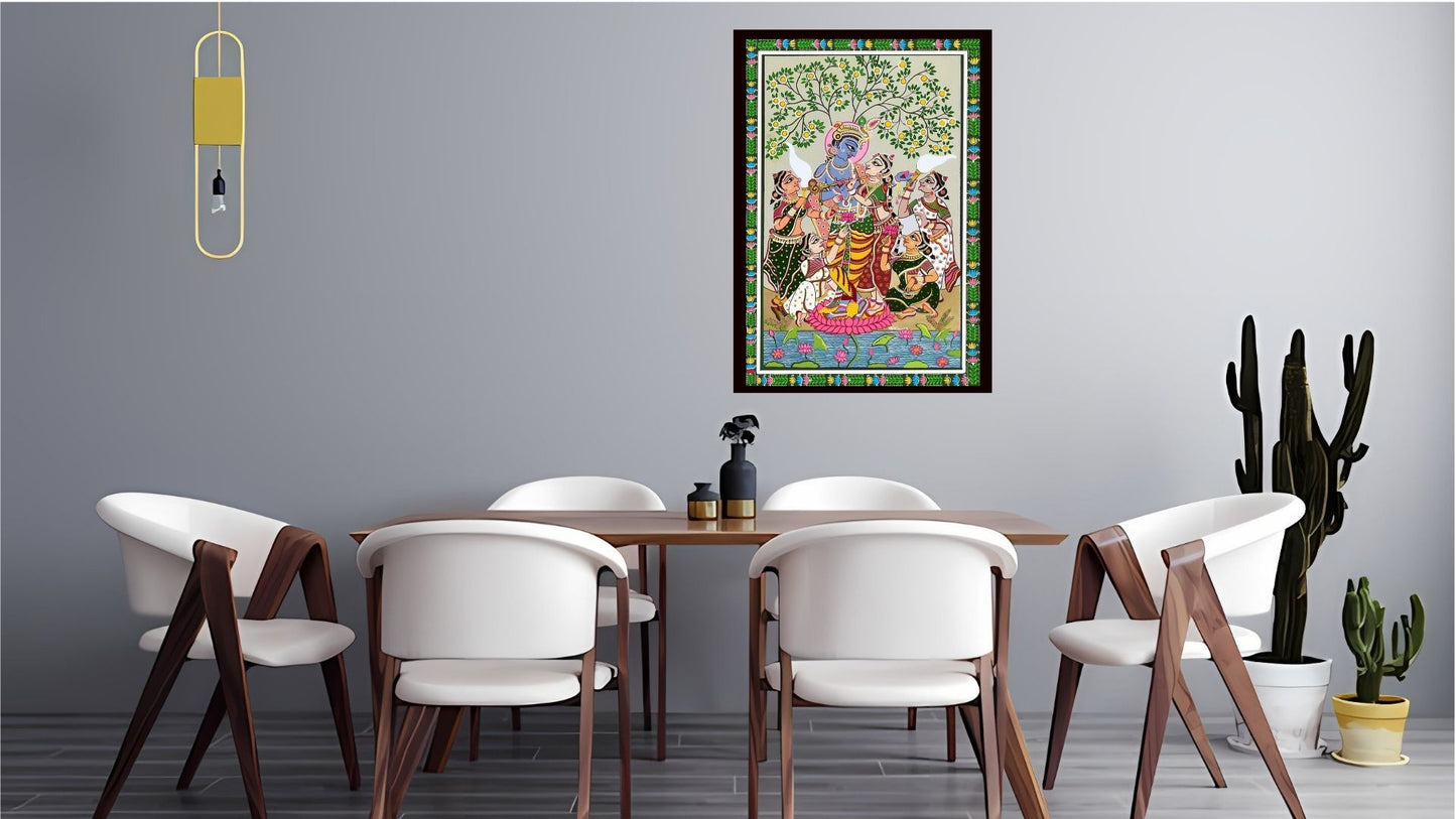 Shri Radha Krishna Indian Abstract Canvas Wall Art for Living Room, Bedroom, Office - Modern Abstract Paintings - Framed Decorative Art