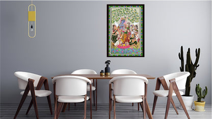Shri Radha Krishna Indian Abstract Canvas Wall Art for Living Room, Bedroom, Office - Modern Abstract Paintings - Framed Decorative Art