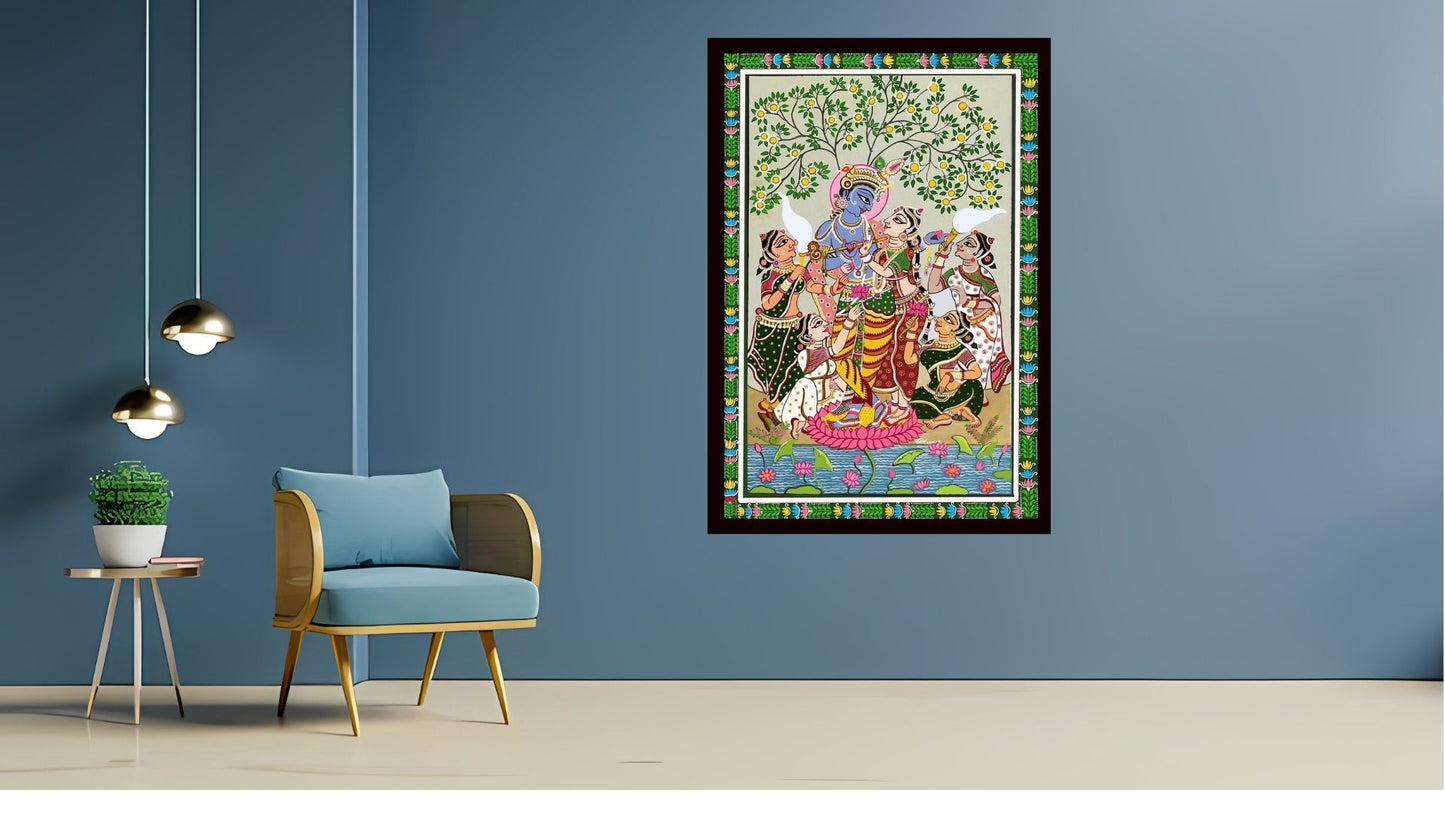Shri Radha Krishna Indian Abstract Canvas Wall Art for Living Room, Bedroom, Office - Modern Abstract Paintings - Framed Decorative Art