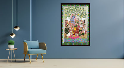 Shri Radha Krishna Indian Abstract Canvas Wall Art for Living Room, Bedroom, Office - Modern Abstract Paintings - Framed Decorative Art