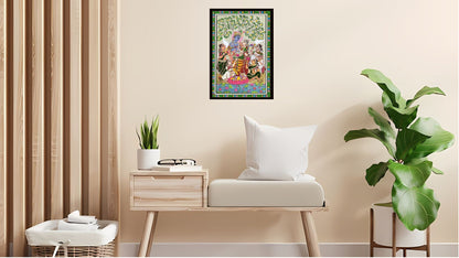 Shri Radha Krishna Indian Abstract Canvas Wall Art for Living Room, Bedroom, Office - Modern Abstract Paintings - Framed Decorative Art