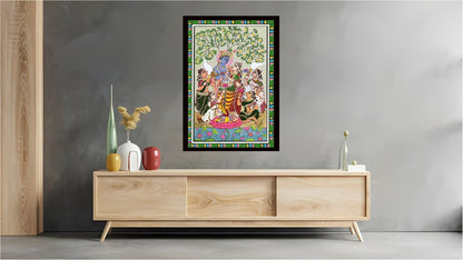 Shri Radha Krishna Indian Abstract Canvas Wall Art for Living Room, Bedroom, Office - Modern Abstract Paintings - Framed Decorative Art
