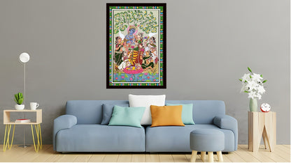 Shri Radha Krishna Indian Abstract Canvas Wall Art for Living Room, Bedroom, Office - Modern Abstract Paintings - Framed Decorative Art