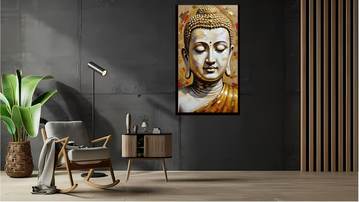 Gautam Buddha wall art Buddha enlightenment posters Indian Abstract Canvas Wall Art for Living Room, Bedroom, Office - Modern Abstract Paintings - Framed Decorative Art