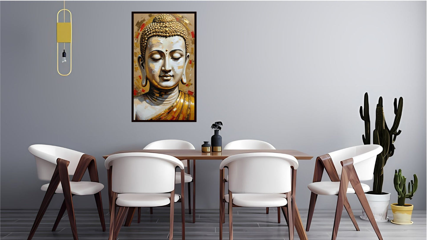 Gautam Buddha wall art Buddha enlightenment posters Indian Abstract Canvas Wall Art for Living Room, Bedroom, Office - Modern Abstract Paintings - Framed Decorative Art