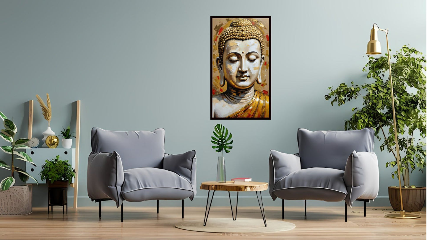 Gautam Buddha wall art Buddha enlightenment posters Indian Abstract Canvas Wall Art for Living Room, Bedroom, Office - Modern Abstract Paintings - Framed Decorative Art